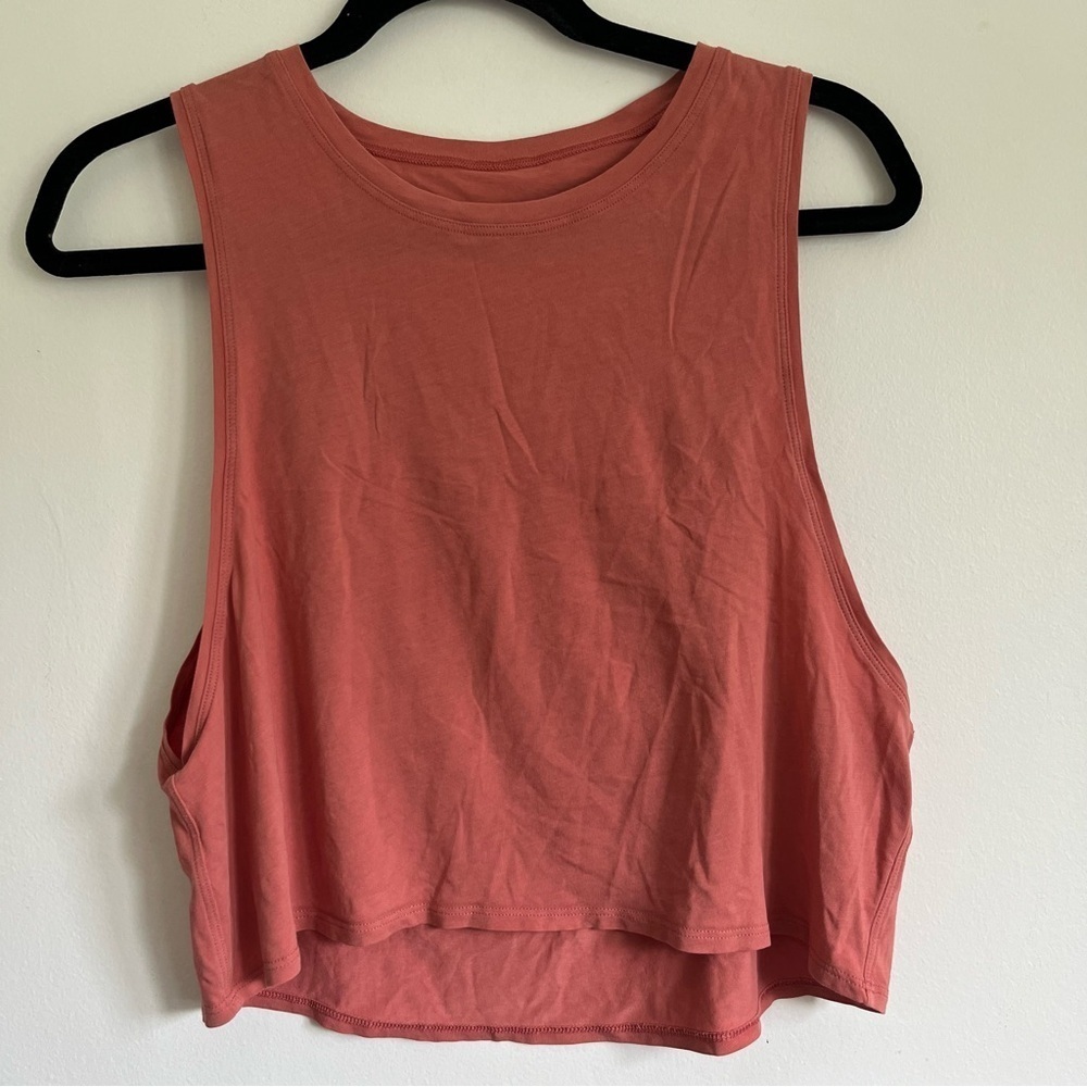 Lululemon Women Cut Back Crop Athletic Tank Pink Rustic Coral Pima Cotton US 8
